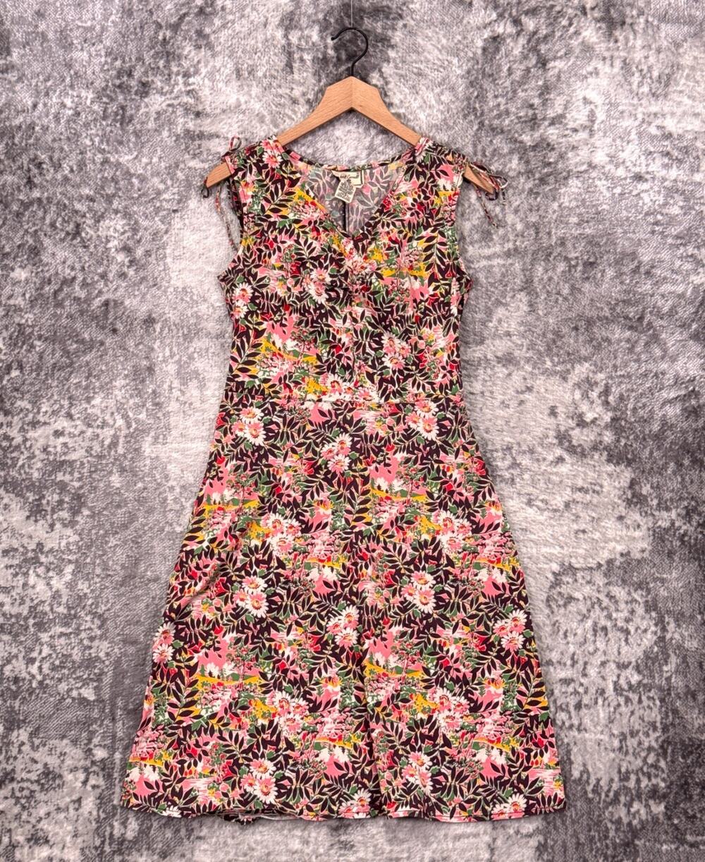 Vintage April Cornell Dress Medium Womens Floral Tie Shoulder Sleeveless